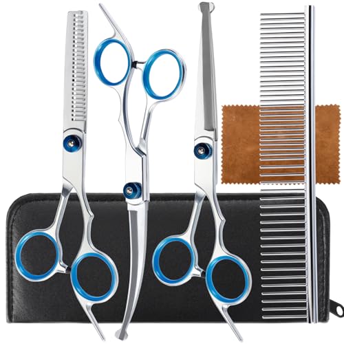 lengnoyp 5 in 1 Premium Dog Grooming Scissors, Professional Dog Scissors for Grooming with Safety Round Tips, Lengnoyp Stainless Steel Thinning Shears, Pet Cat Shears for Grooming Kit - Image 1