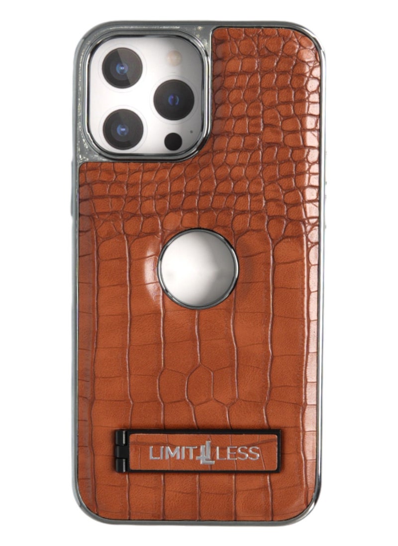 LIMITLESS Leather Case for iPhone 14 Pro, Back Protector Slim Fit, Soft Grip Luxury Leather Cover, Logo Cutouts, Anti-Scratch Full Phone Back Case with Shockproof and Fall Protection, Brown  - Image 1