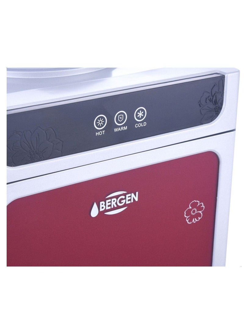 Bergen Hot & Cold & Normal Water Dispenser - 2 Nozzles - Stainless Steel Tanks - Large Fridge And Freezer - New Metalic Door Design - Red  - Image 2