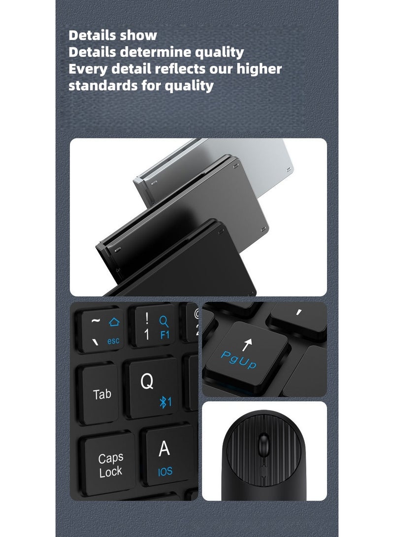 Ultra-thin foldable tri-mode rechargeable keyboard and mouse, a mini silent keyboard and mouse combo suitable for tablets, phones, and laptops with 1200dpi optical resolution. Dimensions: 300*85*8mm. Keyboard interface: Operating mode: Optical. Bluetooth. - Image 3