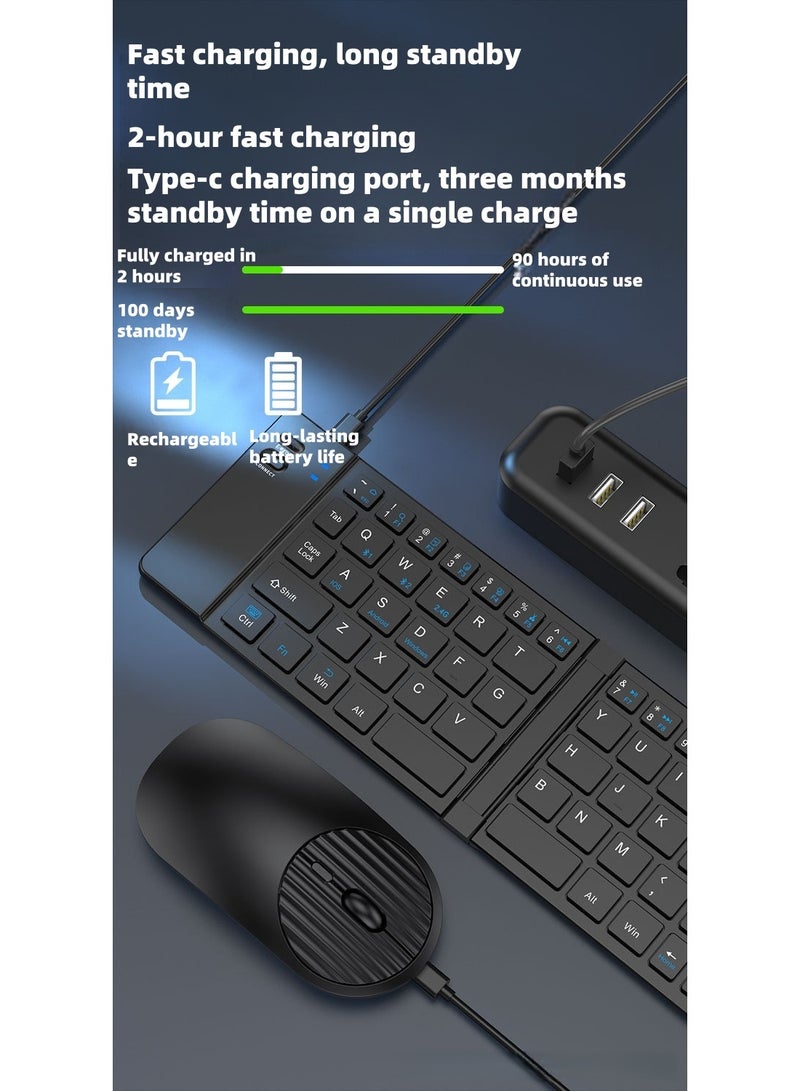 Ultra-thin foldable tri-mode rechargeable keyboard and mouse, a mini silent keyboard and mouse combo suitable for tablets, phones, and laptops with 1200dpi optical resolution. Dimensions: 300*85*8mm. Keyboard interface: Operating mode: Optical. Bluetooth. - Image 4