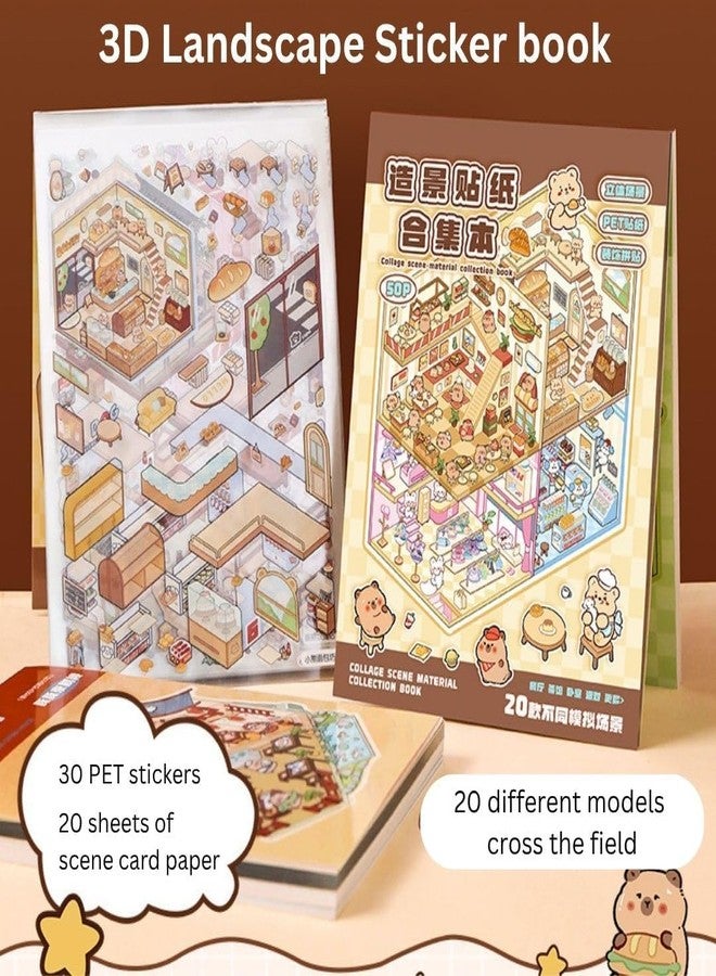 SAJEEVA 20 Sets DIY 3D Sticker Scene Collection Book for Kids Adults Cute Make Your Own Shop House Stickers for Gifts Stickers Therapy for Adult Relief Stress Pass The Time Play Park Hamburg Castle Library - Image 2