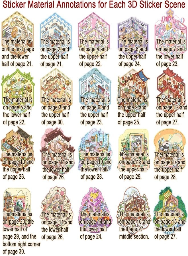 SAJEEVA 20 Sets DIY 3D Sticker Scene Collection Book for Kids Adults Cute Make Your Own Shop House Stickers for Gifts Stickers Therapy for Adult Relief Stress Pass The Time Play Park Hamburg Castle Library - Image 5