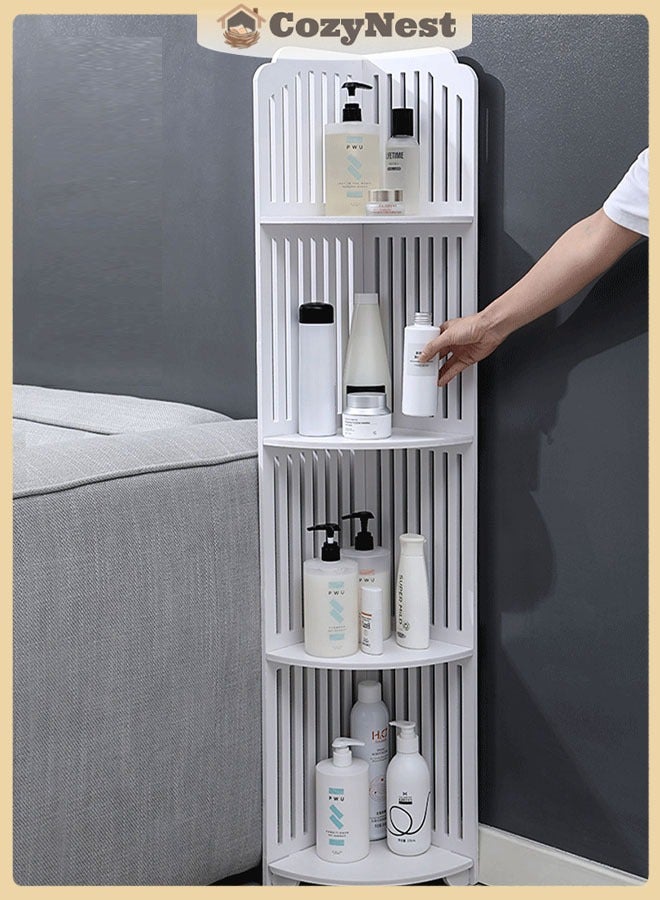 كوزينيست رف زاوية أرضي متعدد الطبقات للحمام أو المطبخ، منظم تخزين قائم بدون حفر، مثالي للمرحاض أو بجانب الحوض أو الدش – يوفر المساحة - Image 1