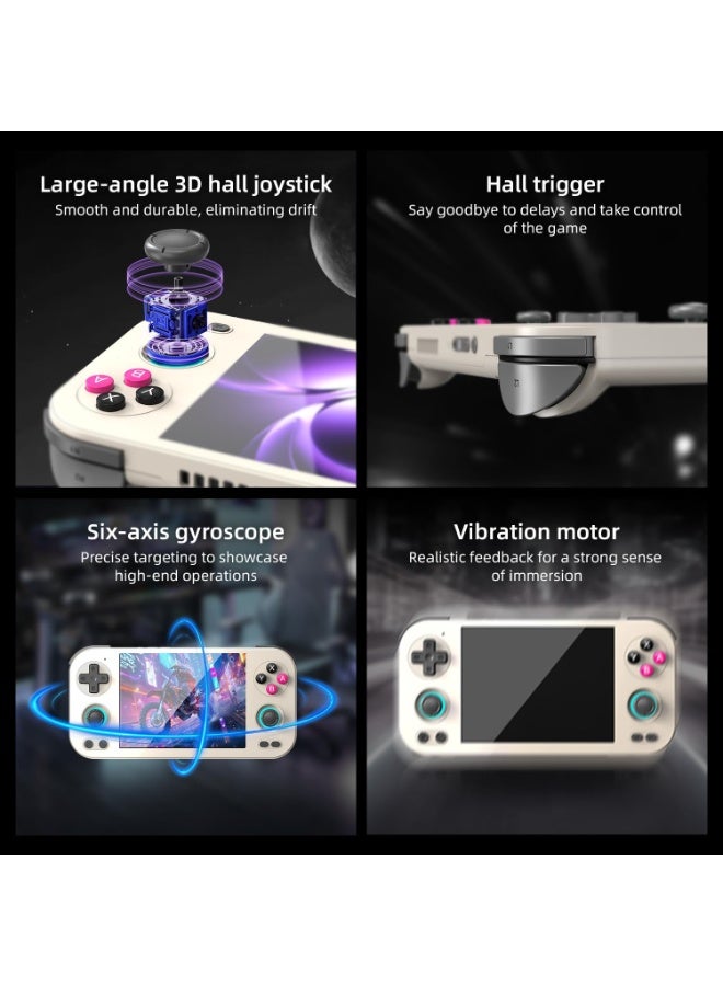 أنبيرنيك جهاز ألعاب محمول ANBERNIC RG476H مع 128GB تخزين + بطاقة ألعاب 128GB – يحتوي على 8000 لعبة – معالج RK3566The ANBERNIC RG476H handheld gaming console features a high-quality 4.7-inch LTPS full-laminated display with a 120Hz refresh rate, delivering smooth motion, vibrant colors, and a sharp visual experience. Powered by the RK3566 quad-core processor with 8GB RAM and 128GB UFS2.2 internal storage, it ensures fast performance, stable gameplay, and seamless multitasking across supported platforms. The device includes an additional 128GB game card loaded with 8000+ classic titles, giving players a massive library of retro games in one compact system.  The console supports multiple gaming platforms including PS1, PSP, NDS, N64, DC, ARCADE, NEOGEO, GBA, and Android titles. It also offers modern features such as TV screen casting, HDMI output, online gameplay via Wi-Fi, and high-performance emulation capabilities. Equipped with a 3D Hall joystick, Hall trigger buttons, six-axis gyroscope, and - Image 3