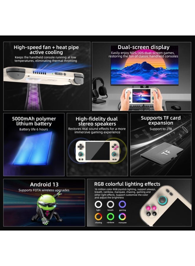 أنبيرنيك جهاز ألعاب محمول ANBERNIC RG476H مع 128GB تخزين + بطاقة ألعاب 128GB – يحتوي على 8000 لعبة – معالج RK3566The ANBERNIC RG476H handheld gaming console features a high-quality 4.7-inch LTPS full-laminated display with a 120Hz refresh rate, delivering smooth motion, vibrant colors, and a sharp visual experience. Powered by the RK3566 quad-core processor with 8GB RAM and 128GB UFS2.2 internal storage, it ensures fast performance, stable gameplay, and seamless multitasking across supported platforms. The device includes an additional 128GB game card loaded with 8000+ classic titles, giving players a massive library of retro games in one compact system.  The console supports multiple gaming platforms including PS1, PSP, NDS, N64, DC, ARCADE, NEOGEO, GBA, and Android titles. It also offers modern features such as TV screen casting, HDMI output, online gameplay via Wi-Fi, and high-performance emulation capabilities. Equipped with a 3D Hall joystick, Hall trigger buttons, six-axis gyroscope, and - Image 4