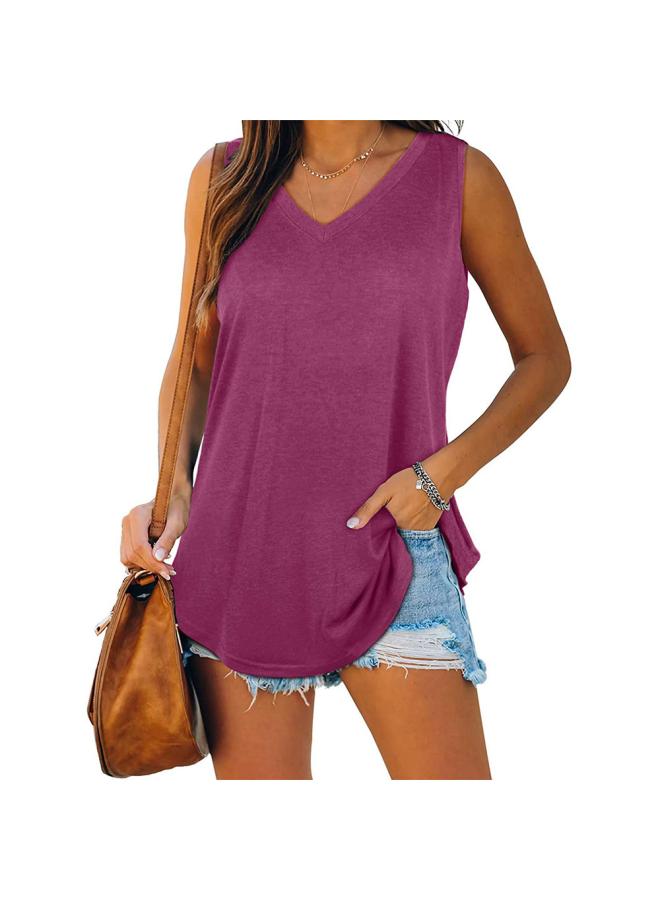 New European And American Popular V-neck Dovetail Sleeveless Vest T-shirt Custom Women's Clothing