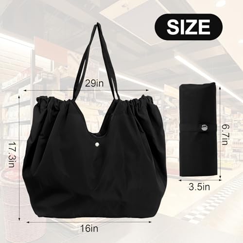 Tiltol Foldable Eco-Friendly Grocery Bags with Adjustable Drawstring Reusable Collapsible Shopping Tote for Groceries, Travel and Storage,Machine Washable Reusable,Tiny Stylish(Black) - Image 4