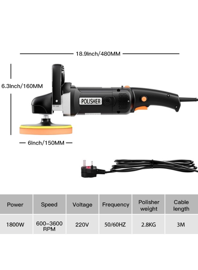 ZLH HITY 1800W Car Polisher, 8 Variable Speeds, 600-3600 RPM, Car Buffer Polisher Machine with 13PCS 6-Inch/150 mm Polish Pads for Car Waxing and Polishing Care - Image 5