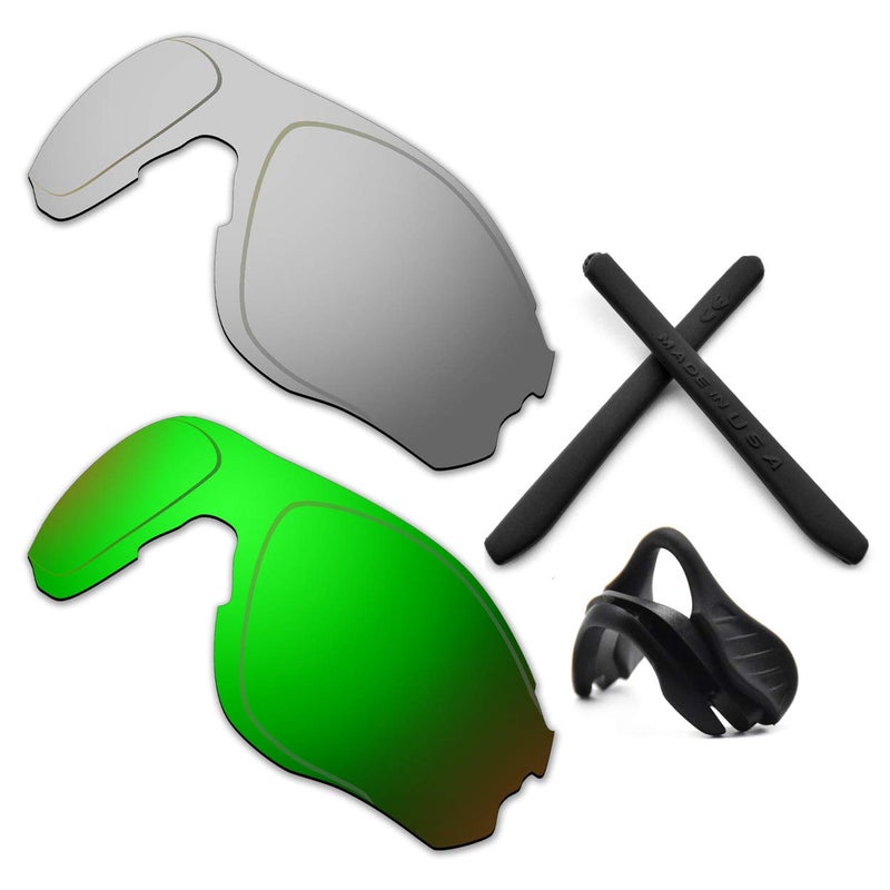 Generic HKUCO For Oakley EVZero OO9308 Silver/Green Polarized Replacement Lenses And Black Earsocks Rubber Kit And Nose Pads  - Image 1