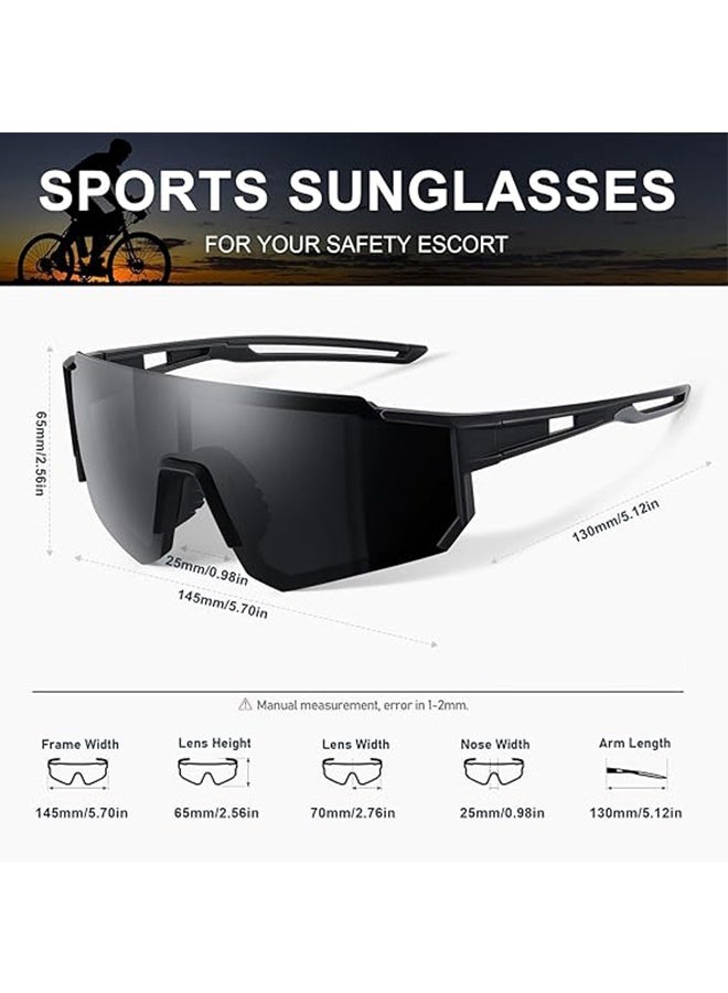JS Outdoor Sports UV Protection Black Frame Sunglasses, UV400 Polarized Cycling Safety Sports Sunglasses Fishing Sunglasses, Windproof Goggles for Baseball Golf (Black) - Image 2