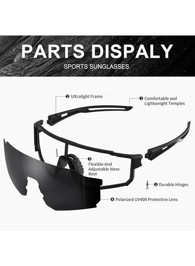 JS Outdoor Sports UV Protection Black Frame Sunglasses, UV400 Polarized Cycling Safety Sports Sunglasses Fishing Sunglasses, Windproof Goggles for Baseball Golf (Black) - Image 3