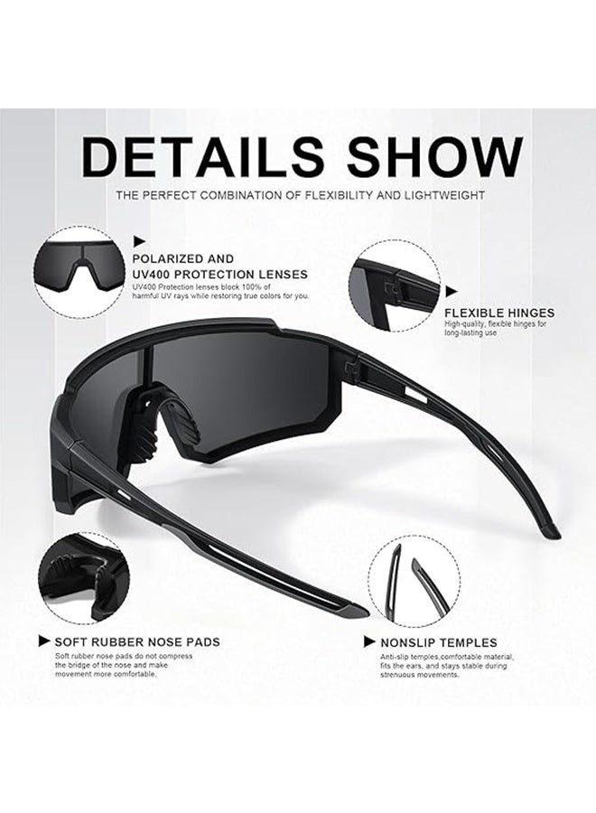 JS Outdoor Sports UV Protection Black Frame Sunglasses, UV400 Polarized Cycling Safety Sports Sunglasses Fishing Sunglasses, Windproof Goggles for Baseball Golf (Black) - Image 4
