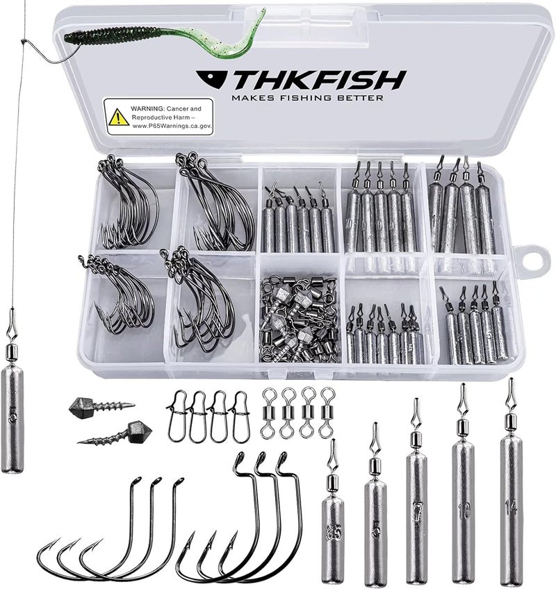 THKFISH Fishing Weights Sinkers Set, 60PCS Fishing Sinker Drop Shot Weights Kit,Drop Shot Rig Wacky Hooks for Saltwater Freshwater Bass Fishing - Image 1