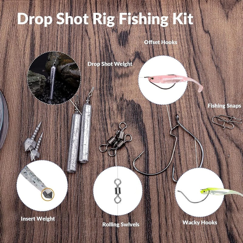 THKFISH Fishing Weights Sinkers Set, 60PCS Fishing Sinker Drop Shot Weights Kit,Drop Shot Rig Wacky Hooks for Saltwater Freshwater Bass Fishing - Image 3