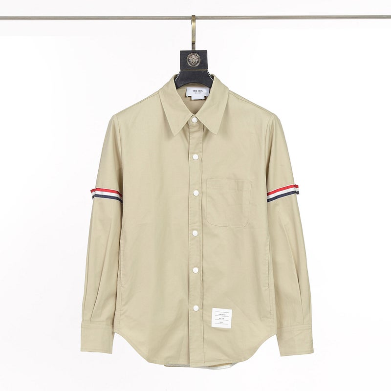 TB BROWIN new TB shirt poplin fabric double webbing long sleeve shirt base coat a generation of hair Khaki - Image 1