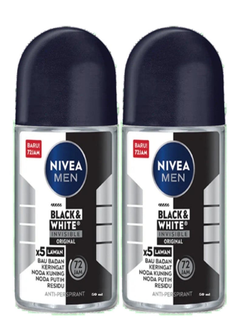 نيفيا 2 عبوة مقاوم التعرق انفيزبل اسود وابيض الاصلي رول للرجال 50 مل - Image 1