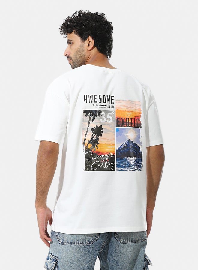 Andora Short Sleeves Oversized Printed T-Shirt_White Cream - Image 3