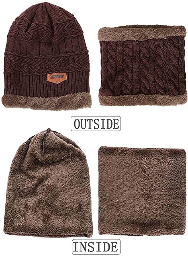 Atipriya Woolen Beanie/Skull Cap & Neck Warmer (Muffler) Combo for Winters with Faux Fur Inner Side | Warm Hat | Pack of 2 Set (Brown & grey cap with neck mufflers) - Image 2