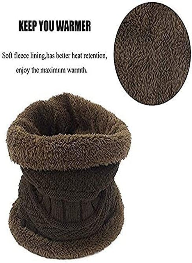 Atipriya Woolen Beanie/Skull Cap & Neck Warmer (Muffler) Combo for Winters with Faux Fur Inner Side | Warm Hat | Pack of 2 Set (Brown & grey cap with neck mufflers) - Image 4
