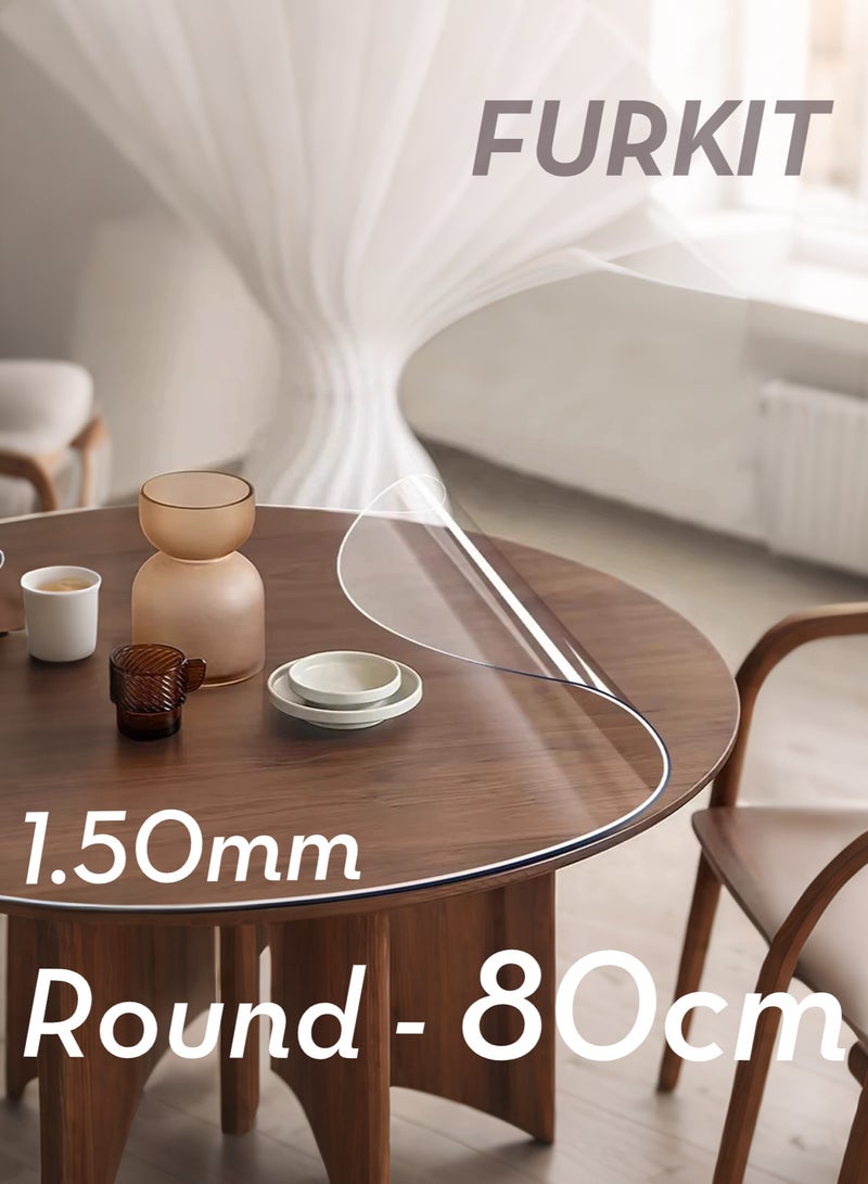 FURKIT مفرش طاولة من PVC شفاف سمك 1.5 مم - حصيرة دائري مانعة للانزلاق مضادة للماء لطاولة الطعام والمكتب والمنزل - غطاء طاولة بلاستيكي مرن للحماية 80*80cm/31.5*31.5in - Image 1