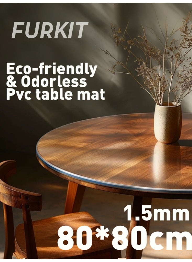 FURKIT مفرش طاولة من PVC شفاف سمك 1.5 مم - حصيرة دائري مانعة للانزلاق مضادة للماء لطاولة الطعام والمكتب والمنزل - غطاء طاولة بلاستيكي مرن للحماية 80*80cm/31.5*31.5in - Image 2