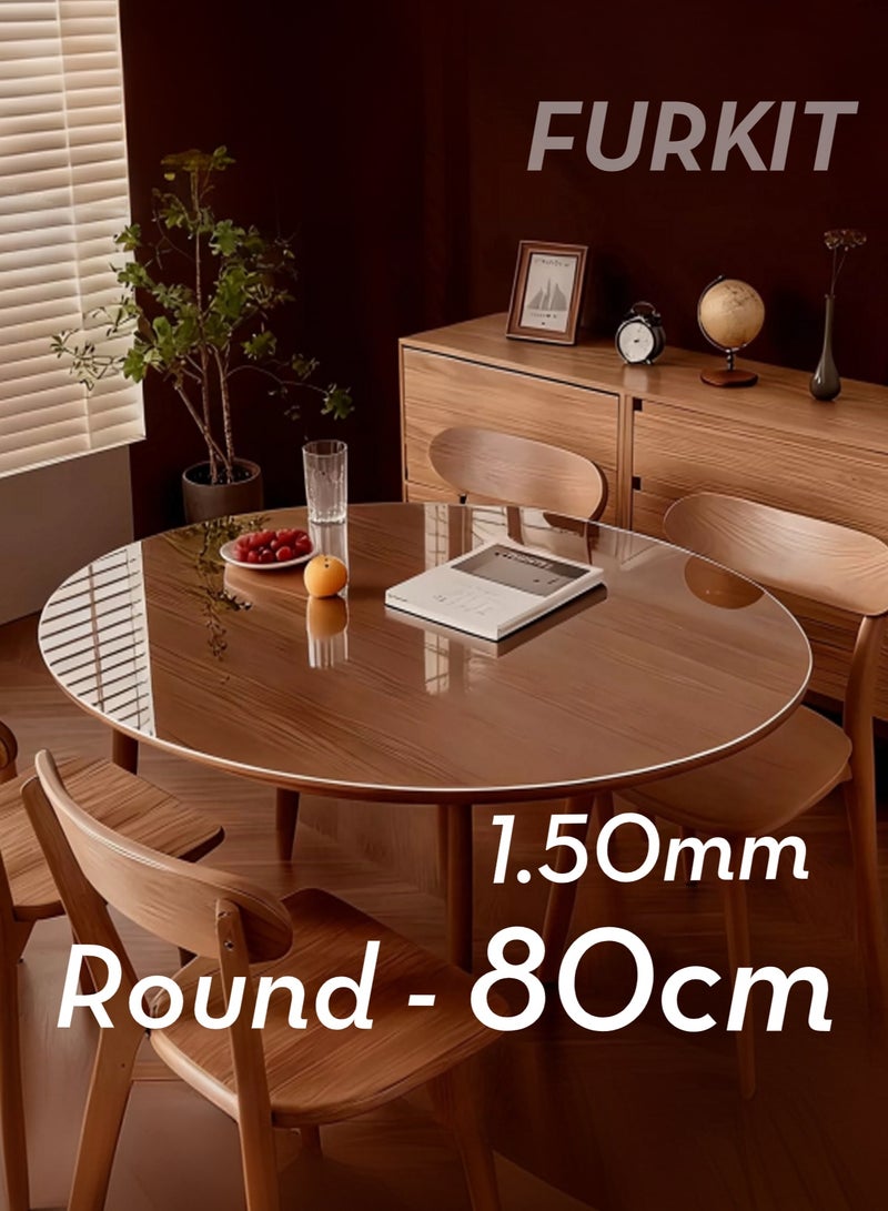 FURKIT مفرش طاولة من PVC شفاف سمك 1.5 مم - حصيرة دائري مانعة للانزلاق مضادة للماء لطاولة الطعام والمكتب والمنزل - غطاء طاولة بلاستيكي مرن للحماية 80*80cm/31.5*31.5in - Image 3