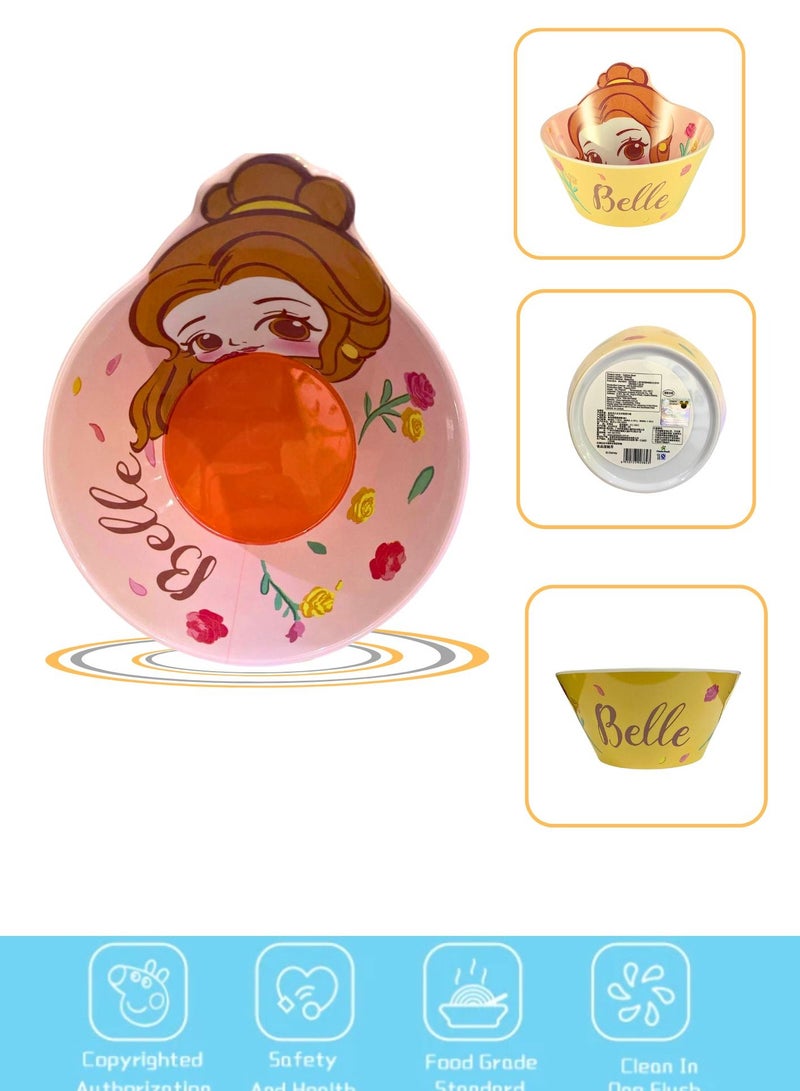 Disney Melamine Dinner Set – Lightweight, Durable Bowl, Cup & Stainless Steel Spoon Theme Princess Belle Character - Image 2