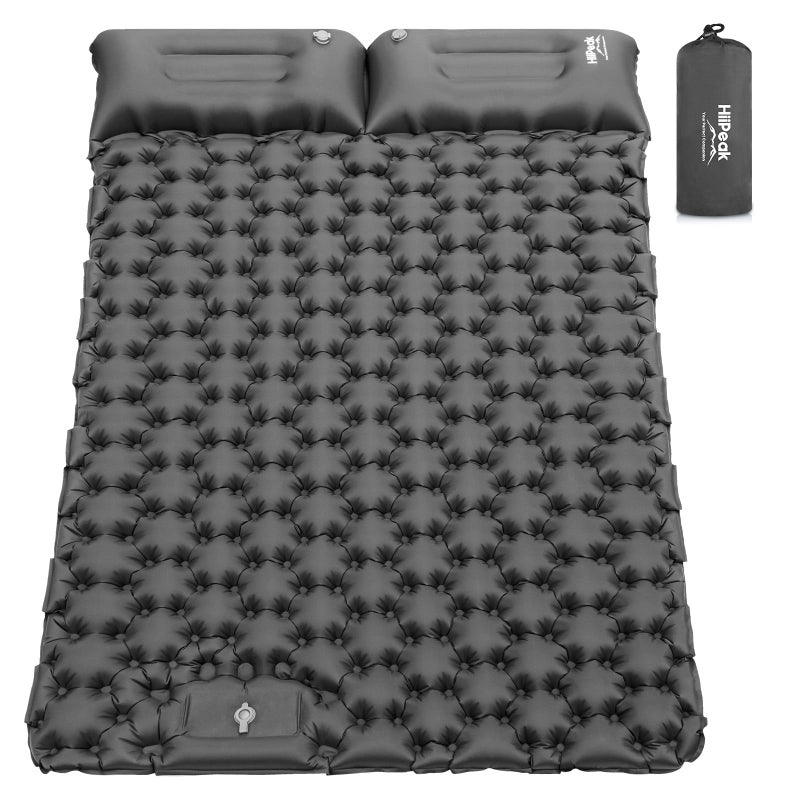 HiiPeak Double Sleeping Pad - Self Inflating 3" Extra-Thick for 2 Person with Pillow Built-in Foot Pump Inflatable Sleeping Mat for Backpacking, Hiking, Traveling, Tent, Portable Camping Mat (Gray) - Image 1