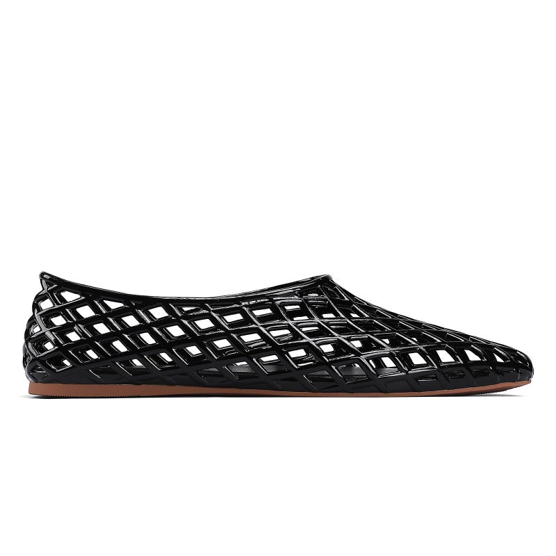 HEVA Women's Jelly Mesh Flats Breathable Clear Hollow Shoes Summer Beach Jellies Ballet Sandals(7 M US Black) - Image 3