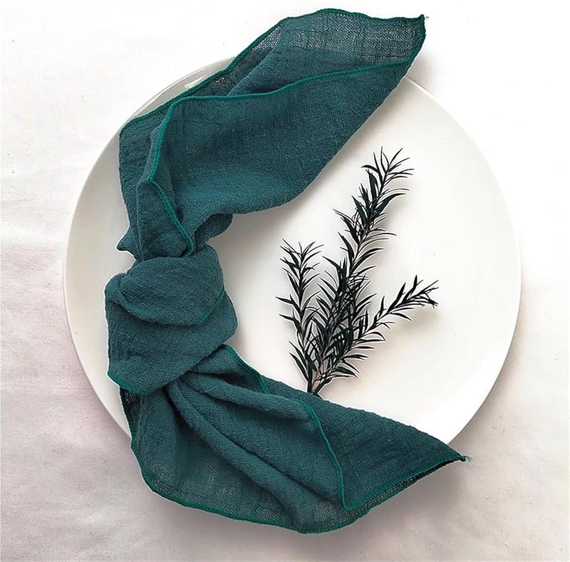 أقمشة مائدة خضراء داكنة 10 قطعة من الشاش القطني الأخضر المريمية كريب 40x40 سم لديكور حفلات الزفاف والاستخدام اليومي - Image 2