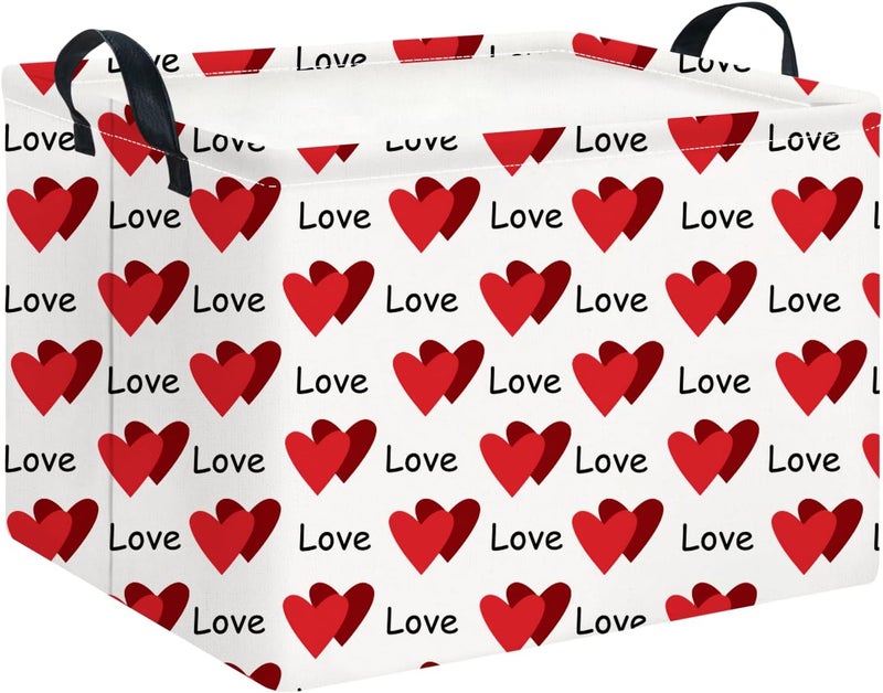 CLOCOR Rectangular Valentine's Day Gift Basket,Collapsible Fabric Storage Container,Storage Basket for Lover,Gift Bakset (Love You Heart) - Image 1