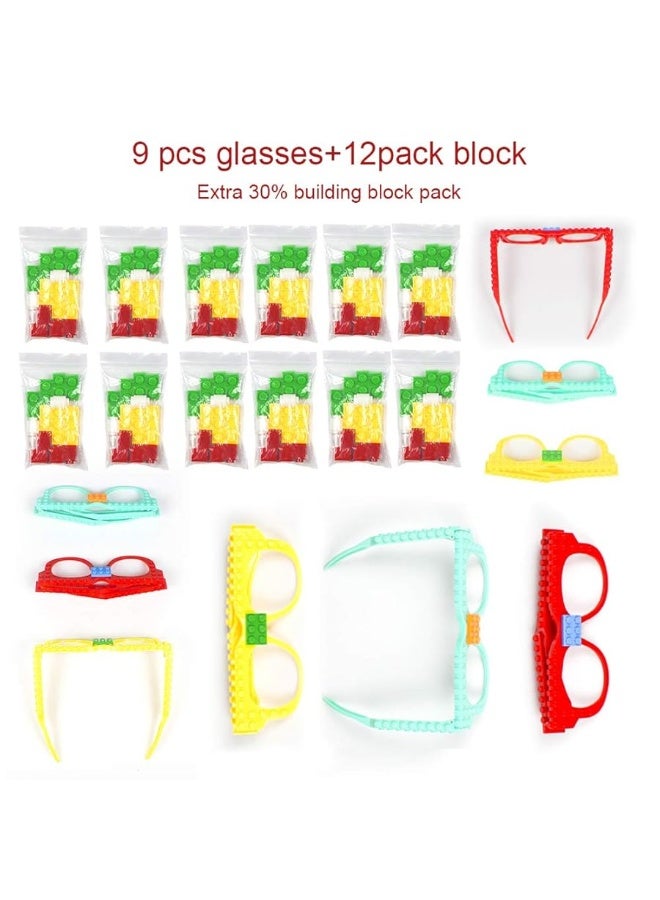 Woby Party Favor for Kids Gift Building Block Glasses DIY Stacking Block Bricks Party Glasses Toys Party Supplies Decorations for Birthday Christmas Carnival 9 Pcs - Image 1