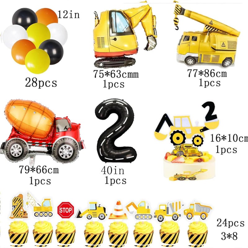 BEOXAGAR Construction Birthday Party Supplies for 2 Year Old Boy, 2nd Birthday Decorations For Boys, include- Backdrop, Cake, and Cupcake Toppers, Balloons, Cupcakes Wrappers, Banner - Image 2