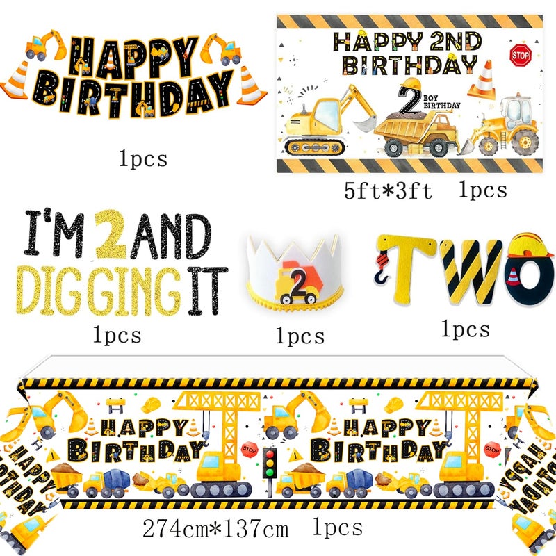 BEOXAGAR Construction Birthday Party Supplies for 2 Year Old Boy, 2nd Birthday Decorations For Boys, include- Backdrop, Cake, and Cupcake Toppers, Balloons, Cupcakes Wrappers, Banner - Image 3