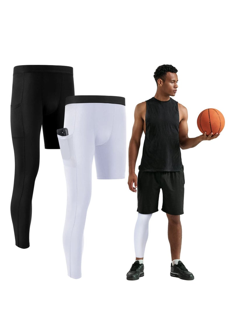 KASTWAVE 2 Pack Men's Compression Pants 3/4 One-Leg Tight Sports Base Leggings Basketball Running Size L - Image 1