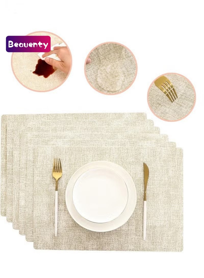 بيوينتي ضع مجموعة من 6 ألواح جلدية مقاومة للحرارة ومقاومة للماء ومقاومة للزيت ومقاومة للانزلاق على طاولة الطعام بيج 43*30CM - Image 1