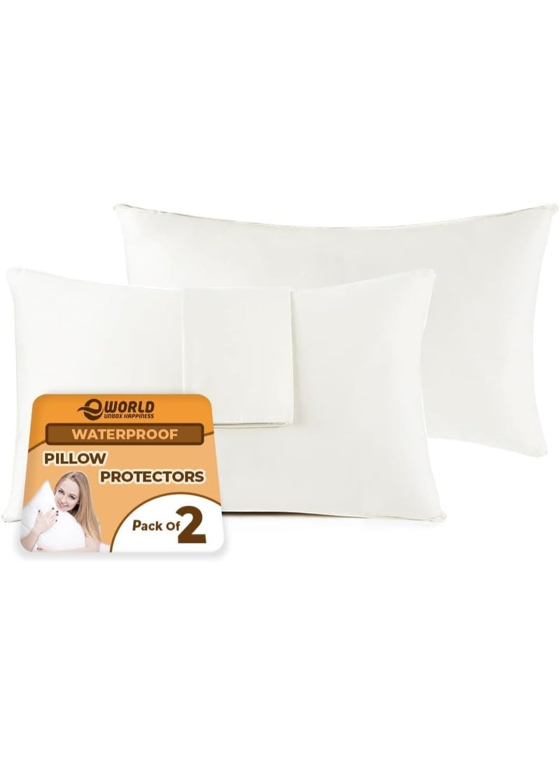 MOSH Pack of 2 Waterproof Pillow Protectors with Zipper – Standard Size 50×70 cm – Premium Smooth 100% Cotton Encasement Covers – Breathable, Durable & Liquid-Proof Pillow Protection - Image 1