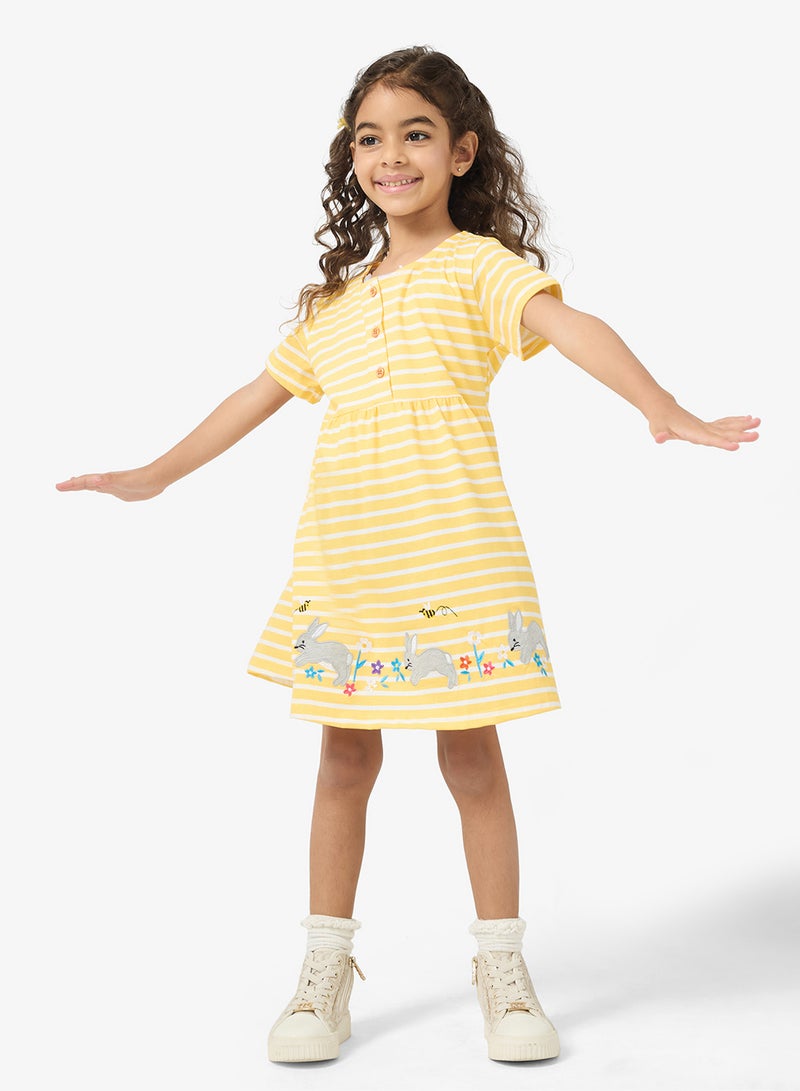 Pinata Bunny Print Stripe Yellow Dress - Image 4