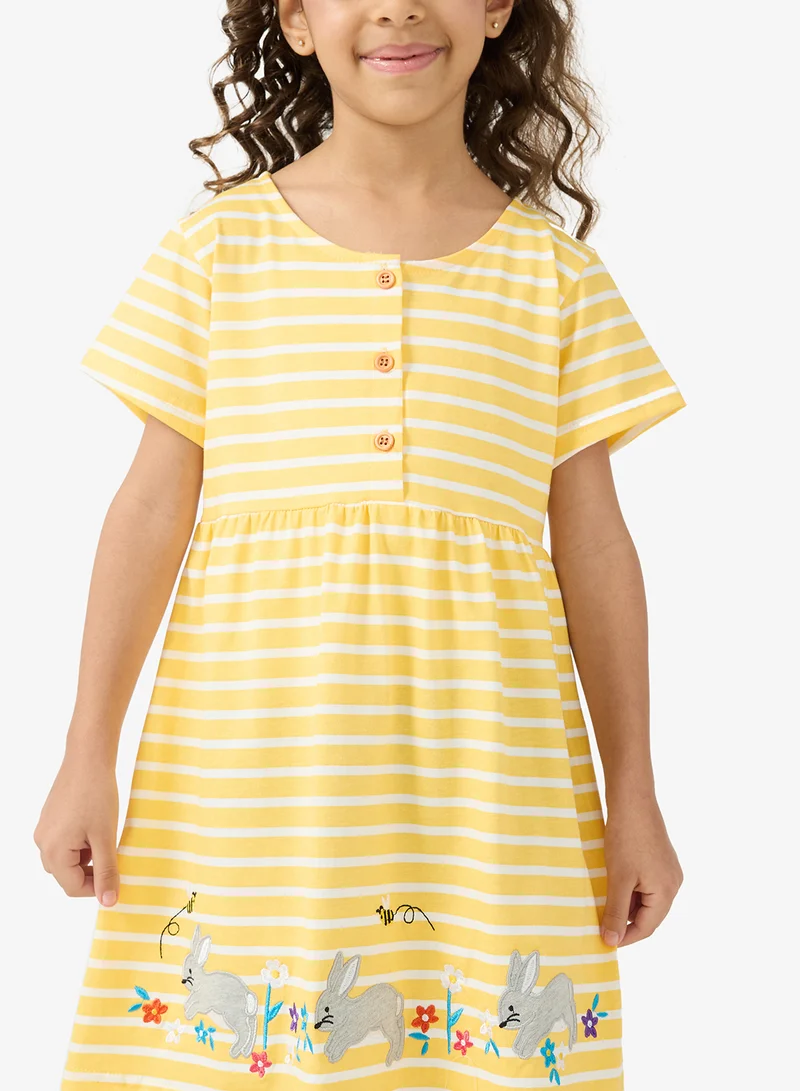 Pinata  Bunny Print Stripe Yellow Dress for Women | Best Price UAE