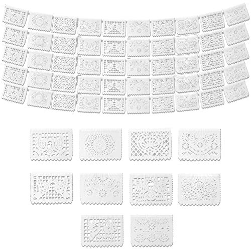 FIESTA WRAPS White Papel Picado Banner 5 Pack 10 Tissue Paper Flag Designs per BannerNot Plastic White Mexican Banners for Parties and Weddings Mexican Themed Party Decorations Papel Picado Mexicano - Image 1