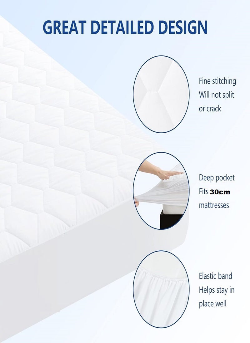 QUILTED 100% WATERPROOF MATRESS PROTECTOR EXTRA DEEP FITTED BED COVER 180X200+30cm - Image 3