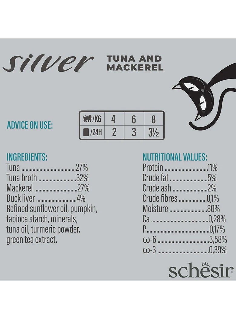 Schesir 24 Pieces Silver Senior Tuna And Mackerel in Broth Canned Cat Wet Food - 70 g - Image 4