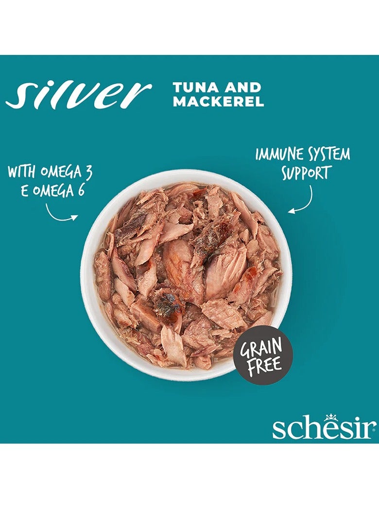 Schesir 24 Pieces Silver Senior Tuna And Mackerel in Broth Canned Cat Wet Food - 70 g - Image 3