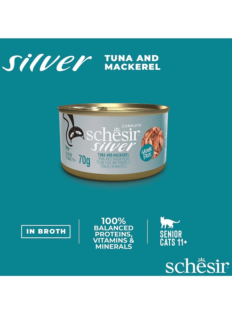 Schesir 24 Pieces Silver Senior Tuna And Mackerel in Broth Canned Cat Wet Food - 70 g - Image 2