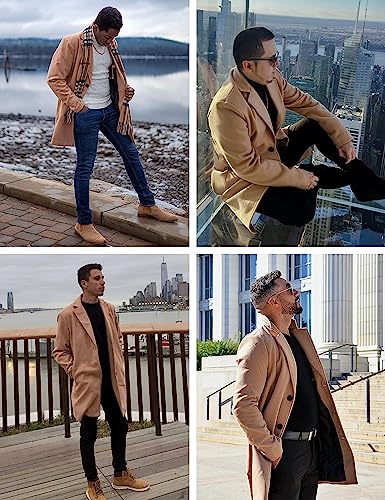 Springrain Men's Wool Blend Pea Coat Notched Collar Single Breasted Overcoat Warm Winter Trench Coat(Khaki-XXL) - Image 3