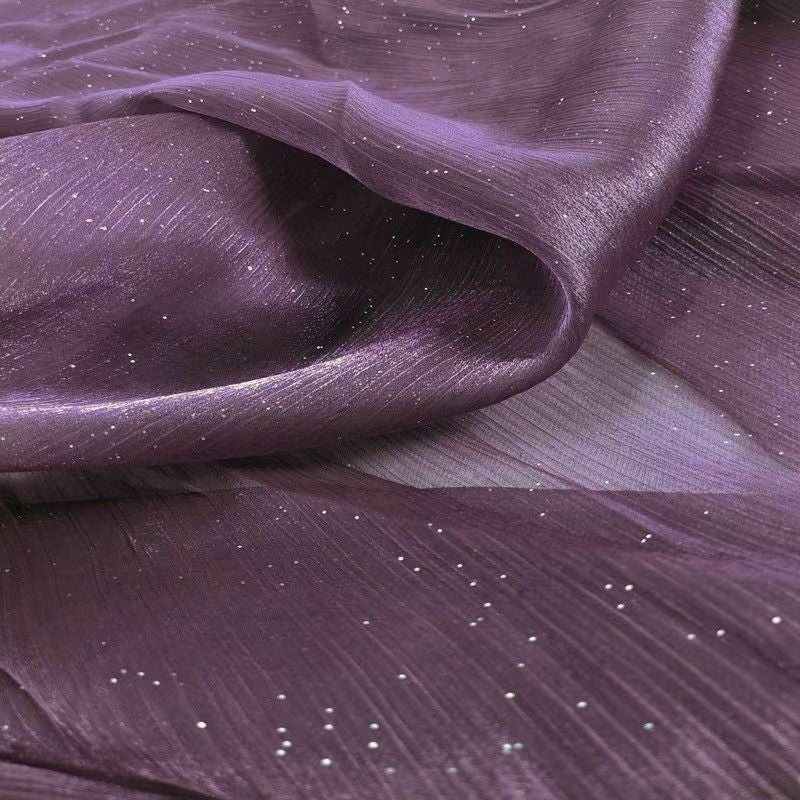 قماش أوريغنزا نجوم السماء المتلألئة هانفو بلوزة بأكمام كبيرة تنورة فستان خلفية شفاف بنفسجي داكن 1م سعر، بدون قطع