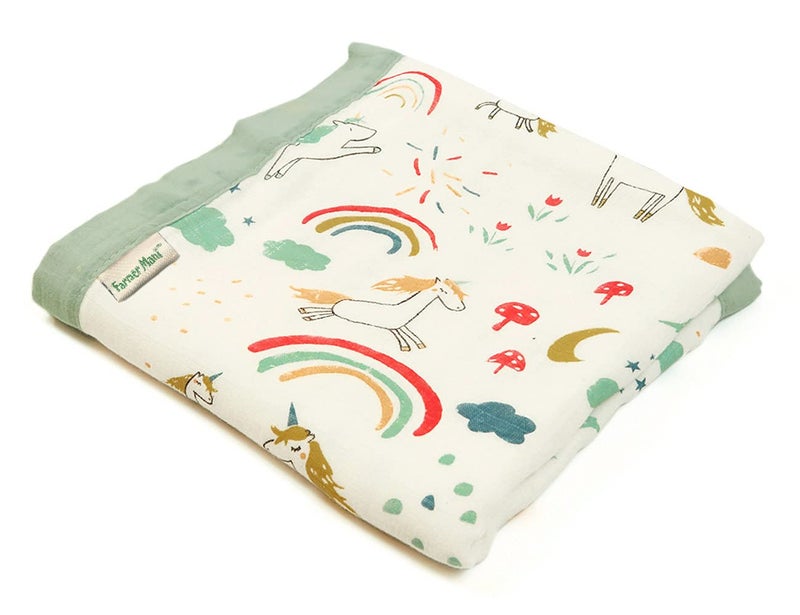 Muslin Soft Swaddle Blankets Muslin Quilt Baby Blanket for Boy Girl Toddler Daycare Kids Swaddle Wrap Practical Size 43 X 45 inches Rainbow Unicorn