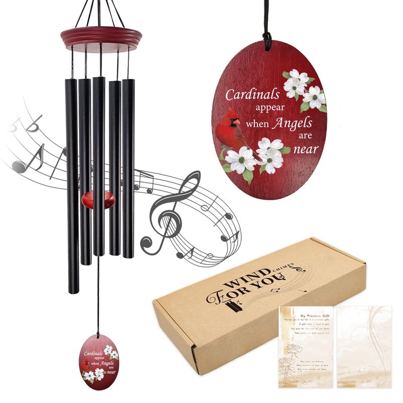 Howarmer Windchime Cardinal Memorial Wind Chimes â€“Tuned Sympathy Wind Chime with â€œCardinals Appear When Angels are Nearâ€ Saying, Red Bird Wind Sail, Outdoor Garden Gift for Loss of Loved One, Mom, Grandma - Image 1