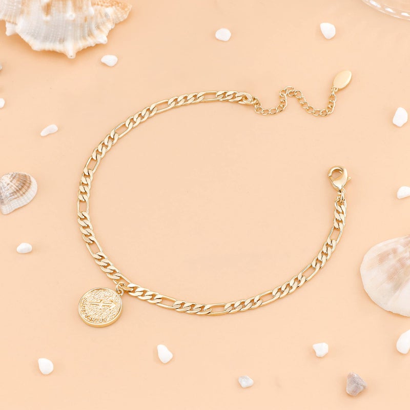 Lcherry Gold Anklets for Women Dainty Zodiac Constellation Waterproof Anklet Zodiac Sign Disc Sagittarius Ankle Bracelet 14K Real Gold Plated for Women - Image 5
